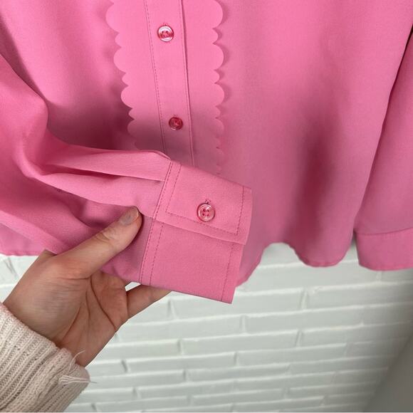 Banana Republic Pink Scallop Drapey Classic Button Down Blouse Shirt Size XSP - Picture 7 of 8